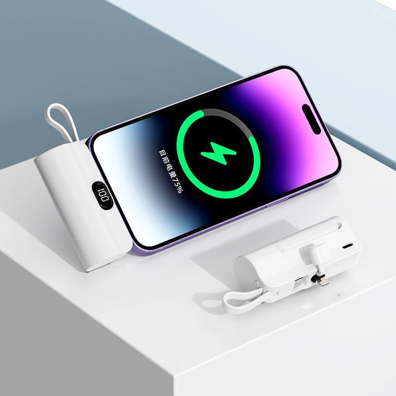 Mini Fast-Charge Capsule Power Bank with Built-in Cable