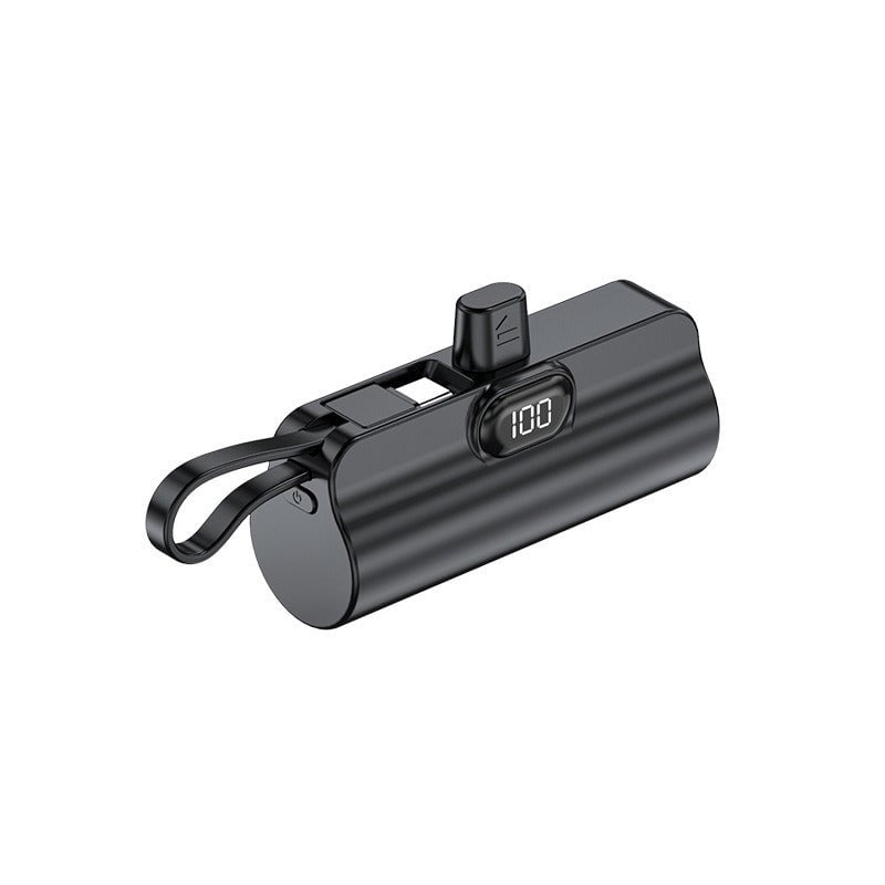 Mini Fast-Charge Capsule Power Bank with Built-in Cable