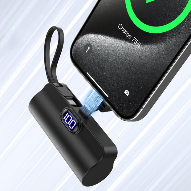 Mini Fast-Charge Capsule Power Bank with Built-in Cable